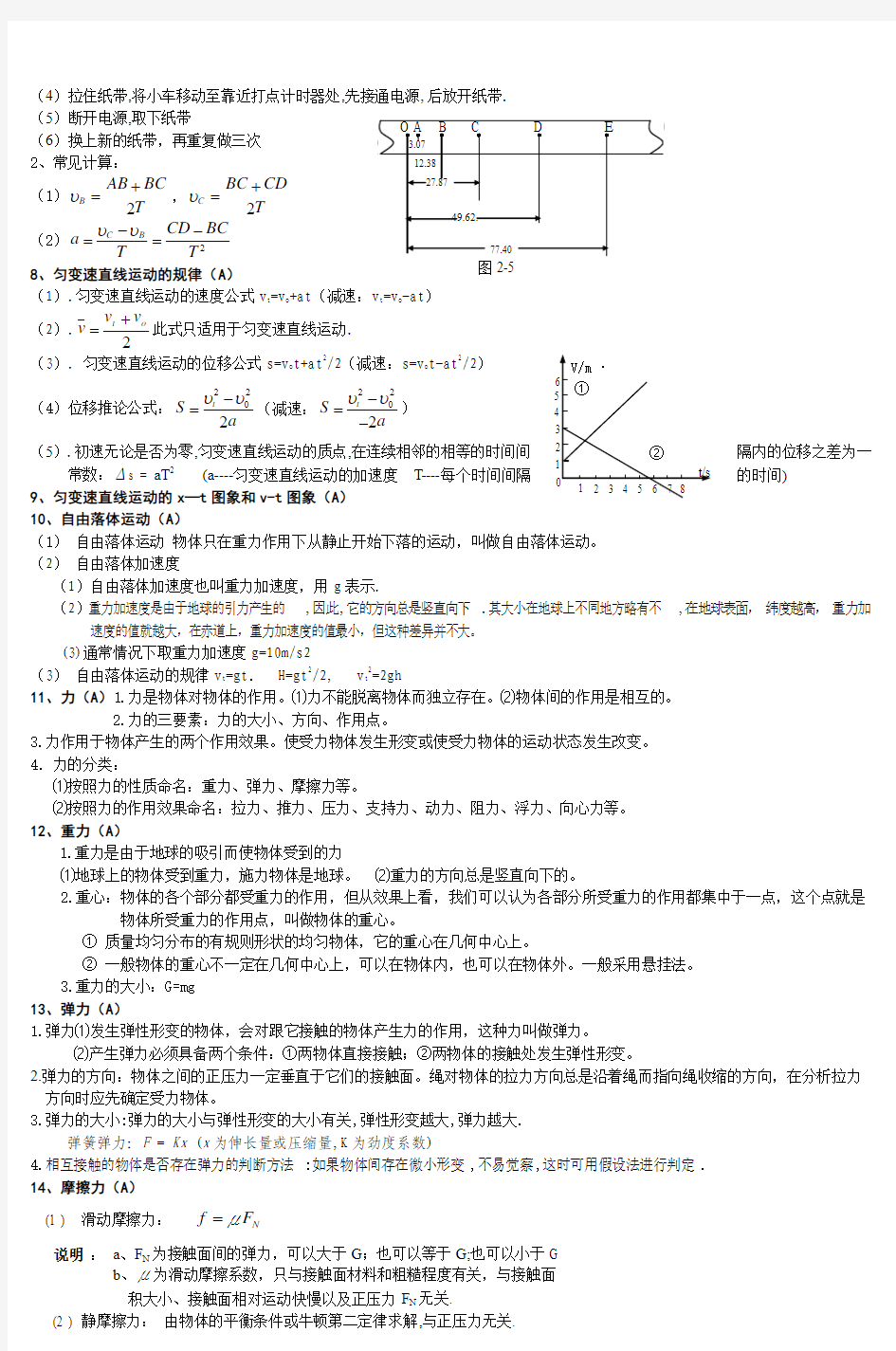 高一上物理期末考试知识点复习提纲 (2)