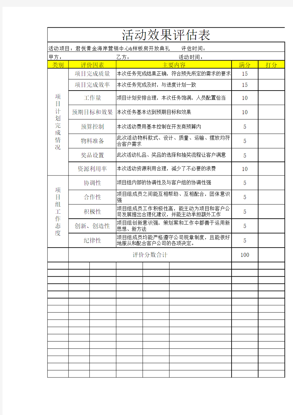 活动效果评估表