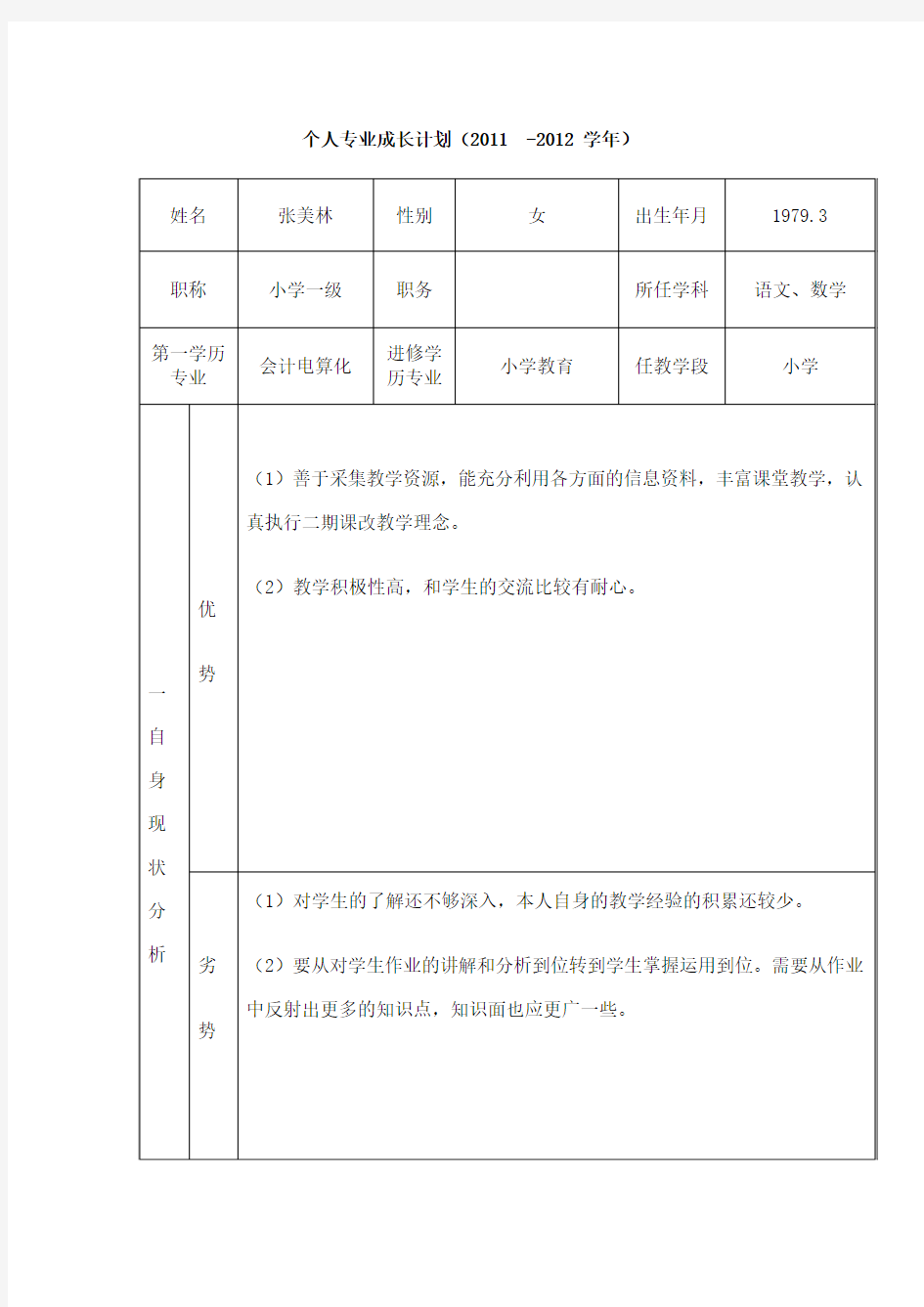 张美林个人专业成长计划