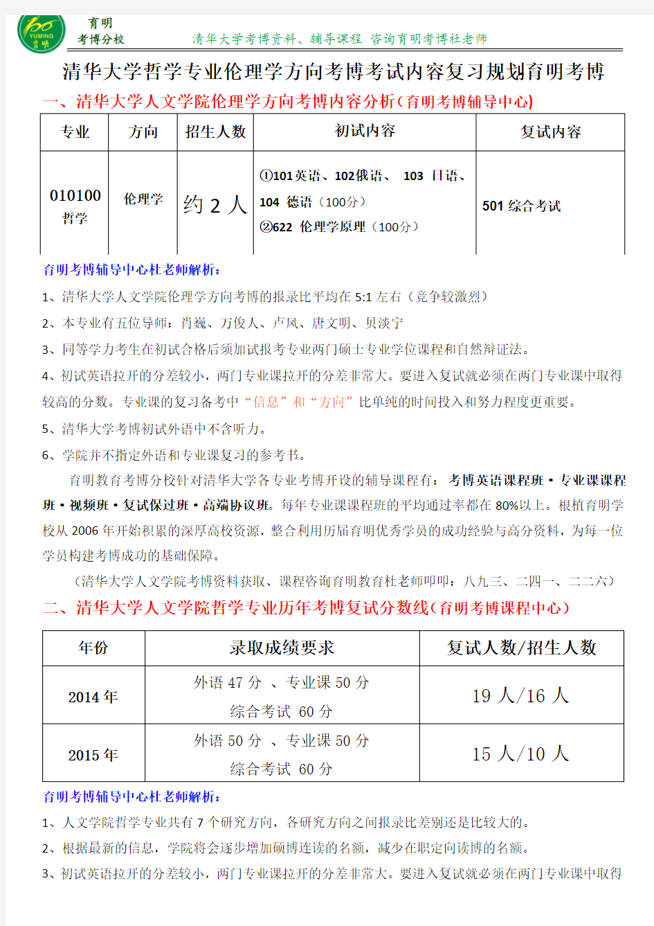 清华大学人文学院伦理学专业考博真题复习资料分数线考试内容联系导师模板-育明考博