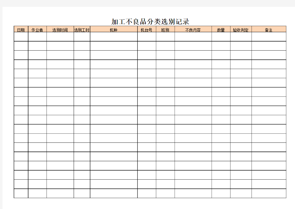 加工不良品分类选别记录