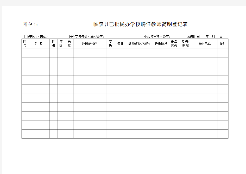 民办学校教师简明登记表和备案表.doc