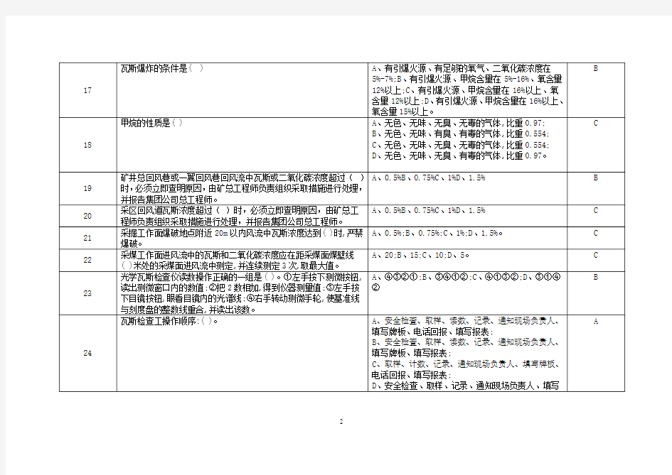 瓦斯检查工复习题(单选、多选、判断各50道)