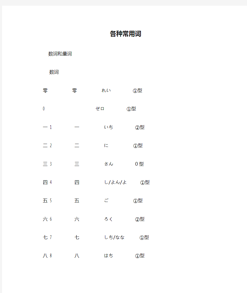 日语各种常用词、数词、量词