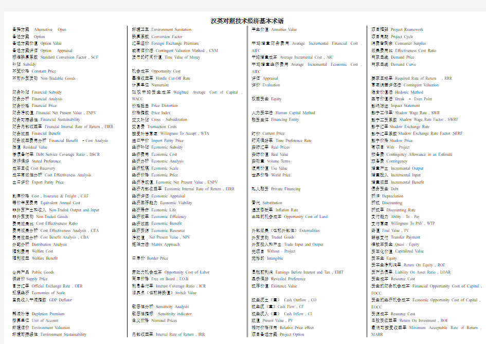 技术经济基本术语(英汉对照)