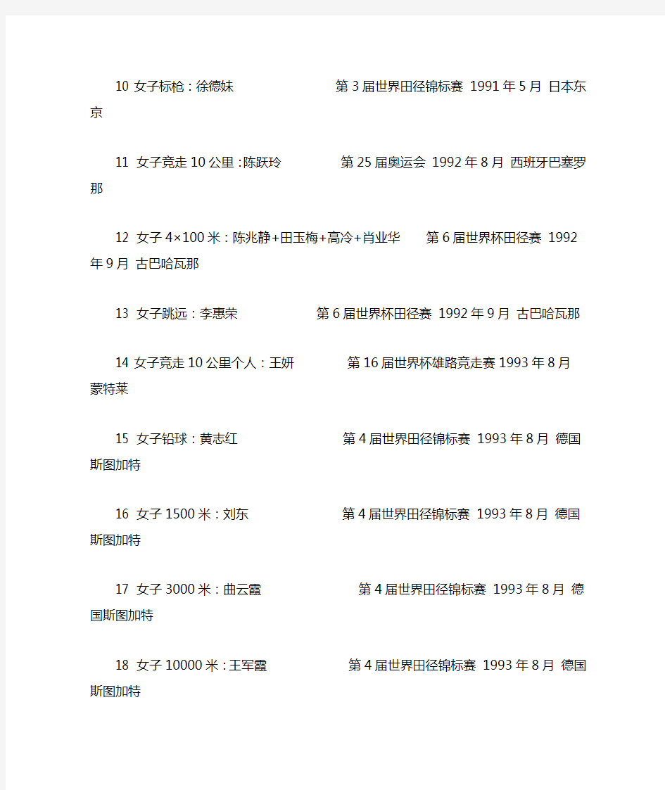 中国田径世界冠军一览表