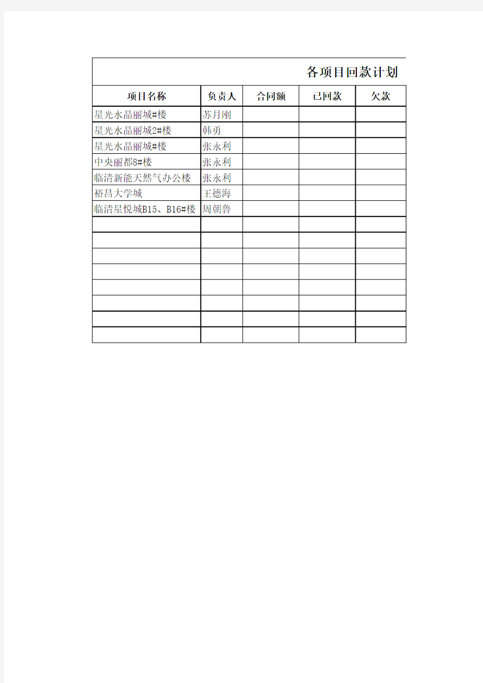 回款计划表