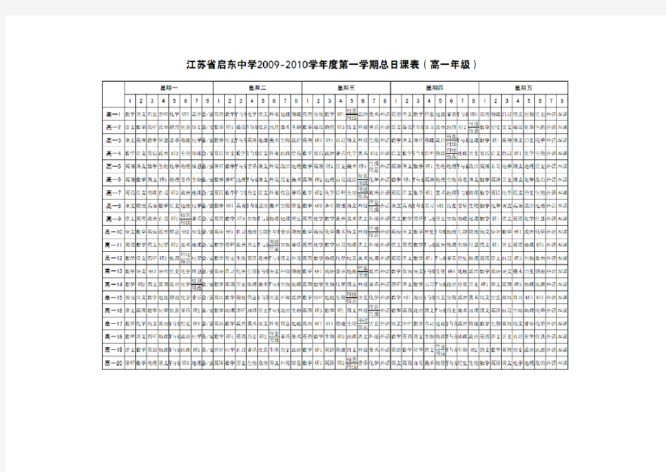 江苏启东中学学校总课表