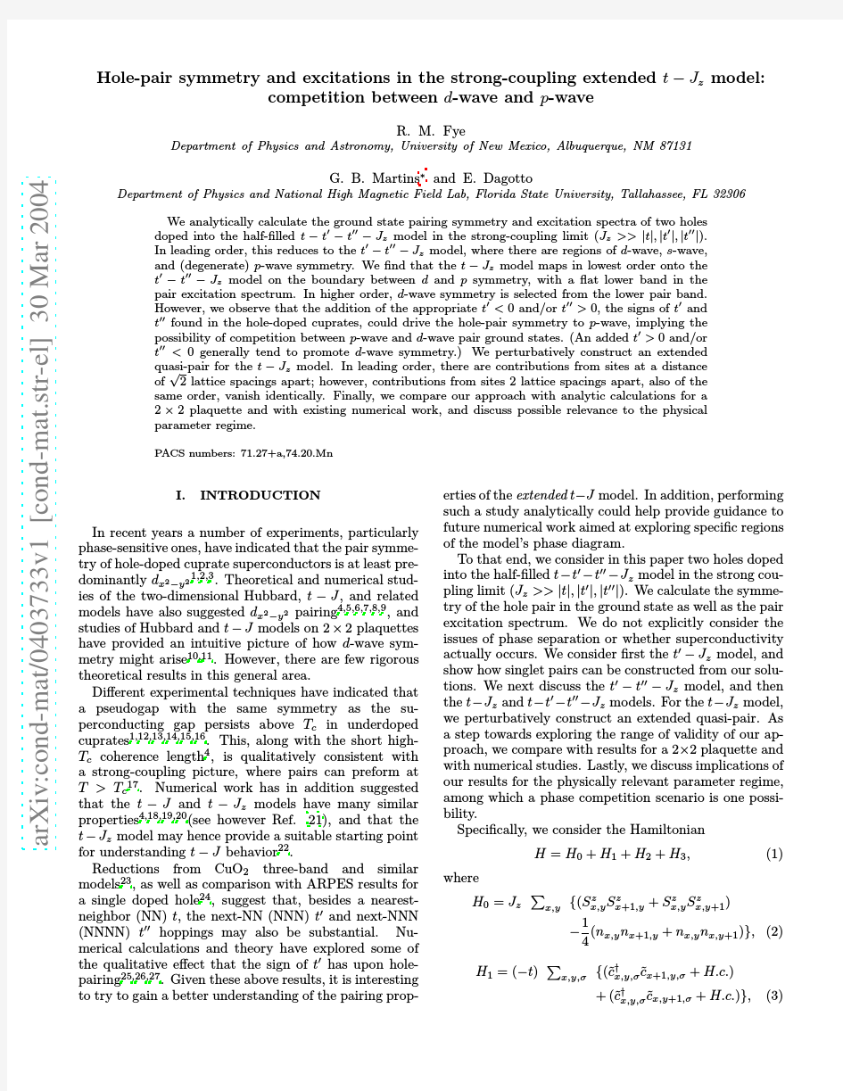 Hole-pair symmetry and excitations in the strong-coupling extended t-Jz model competition b