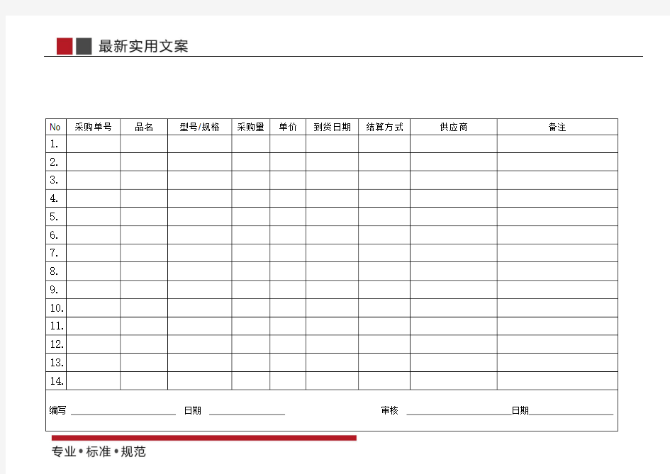 【电子行业ISO9000】月采购计划表(标准范本)