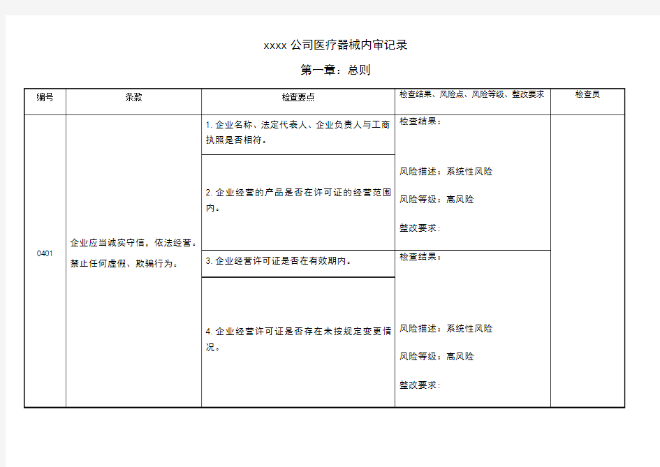 医疗器械内审记录表格