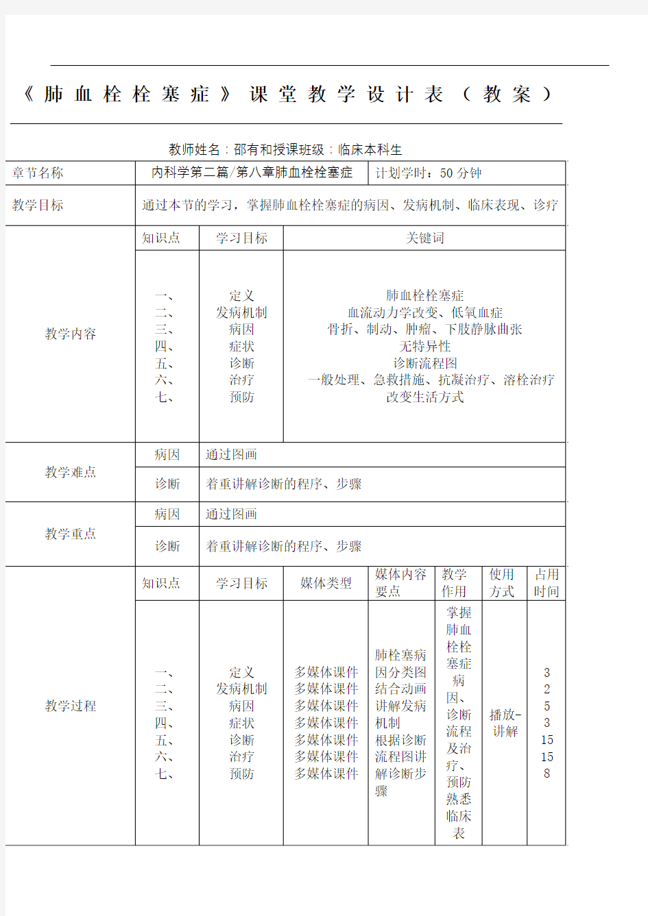 肺栓塞教学说课