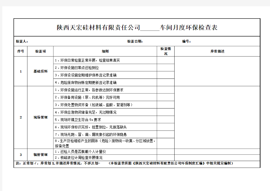 公司环保月度检查表