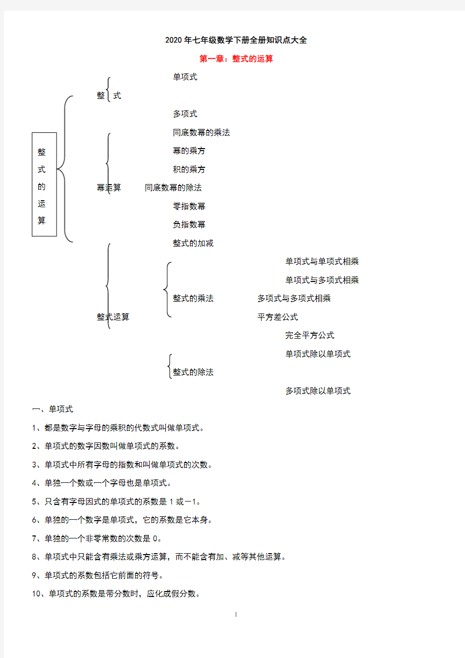 2020年七年级数学下册全册知识点大全