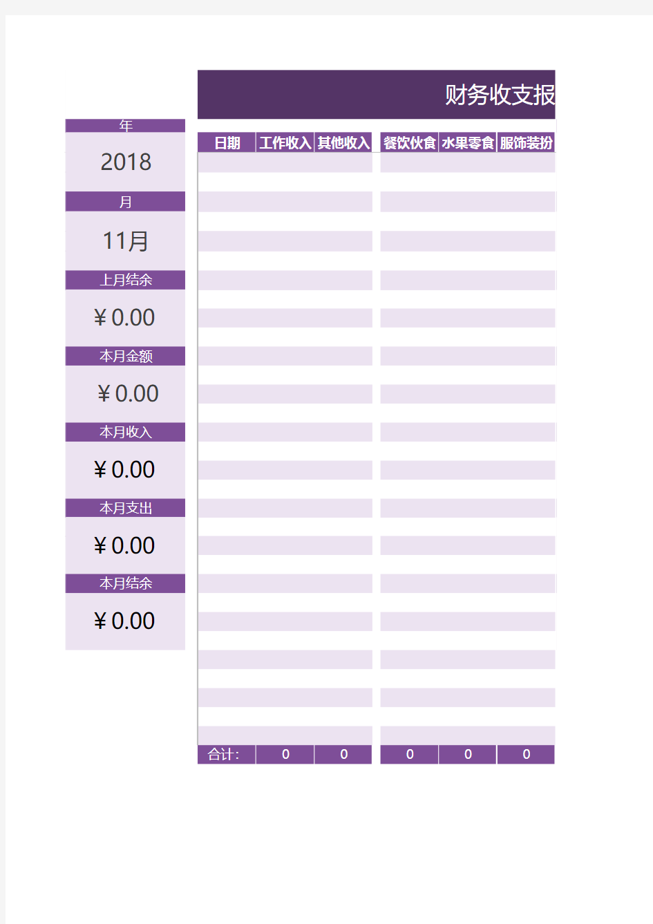 Excel表格模板：财务收支月报表(自动统计)