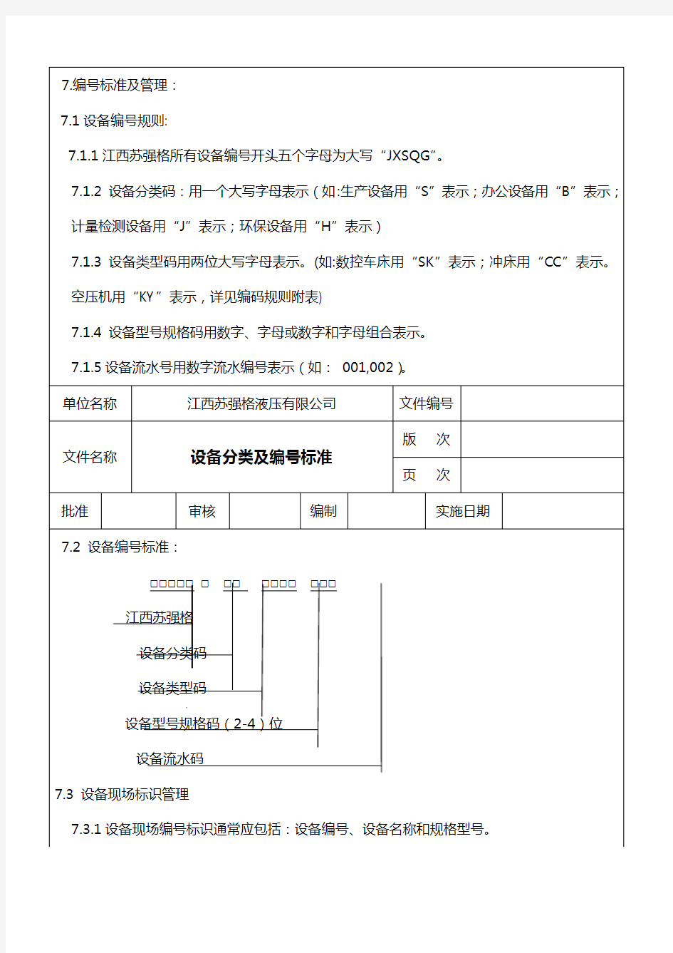 设备编号标准