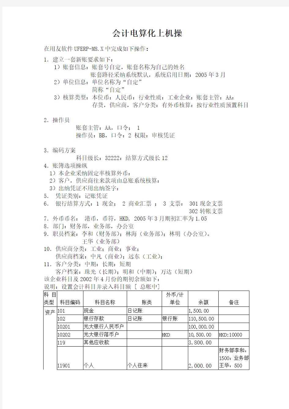 会计电算化上机操