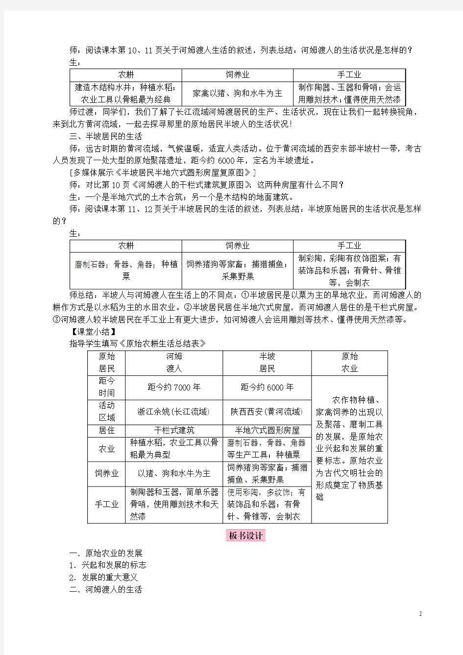 七年级历史上册第一单元史前时期：中国境内人类的活动第2课原始农耕生活教案新人教版