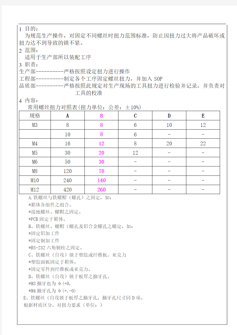 螺丝扭力标准及公差