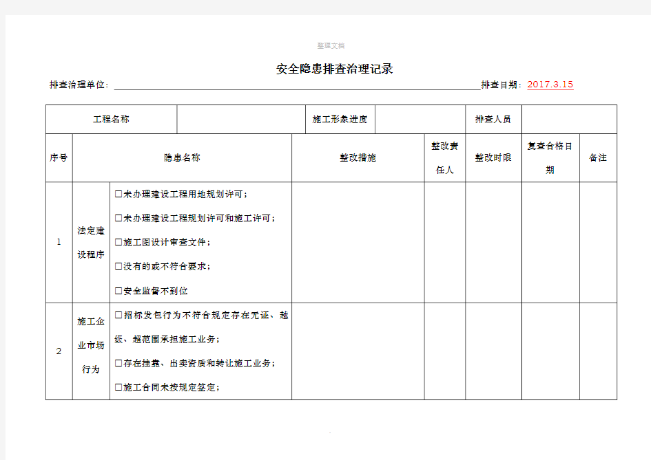 安全隐患排查治理记录