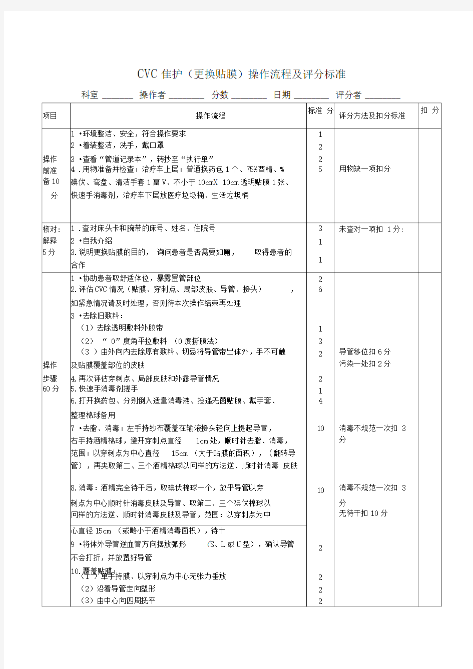 CVC维护操作流程及评分标准