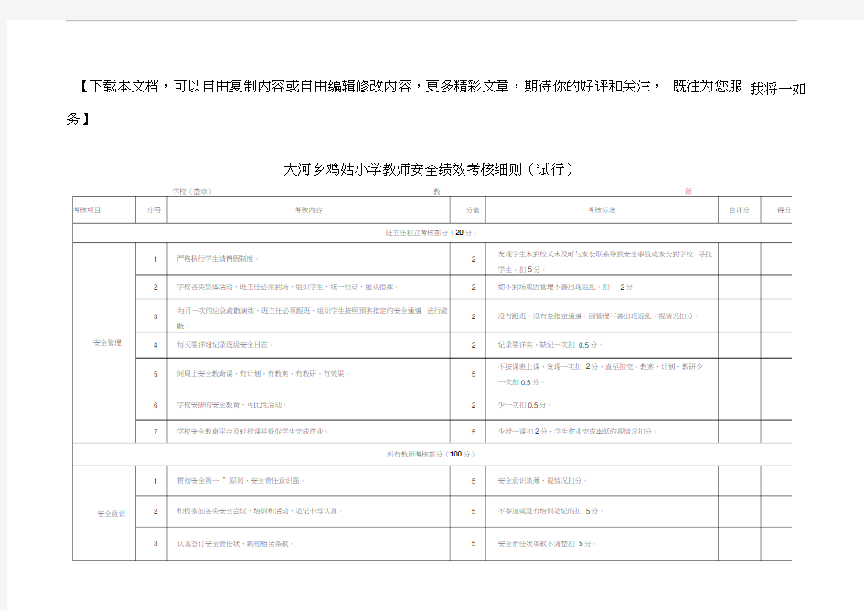 学校教师安全工作考核细则