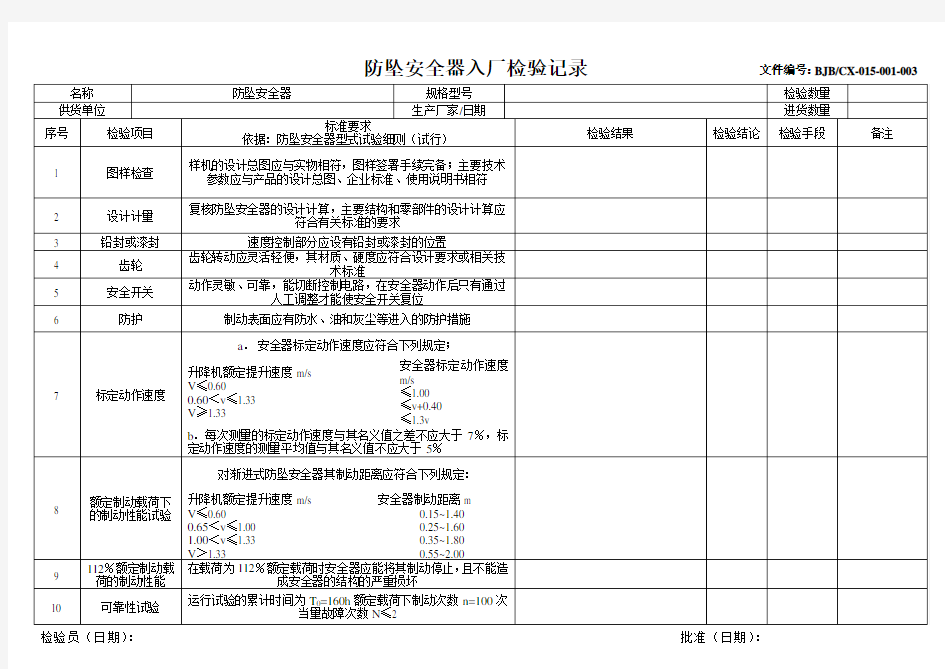 防坠器检验记录