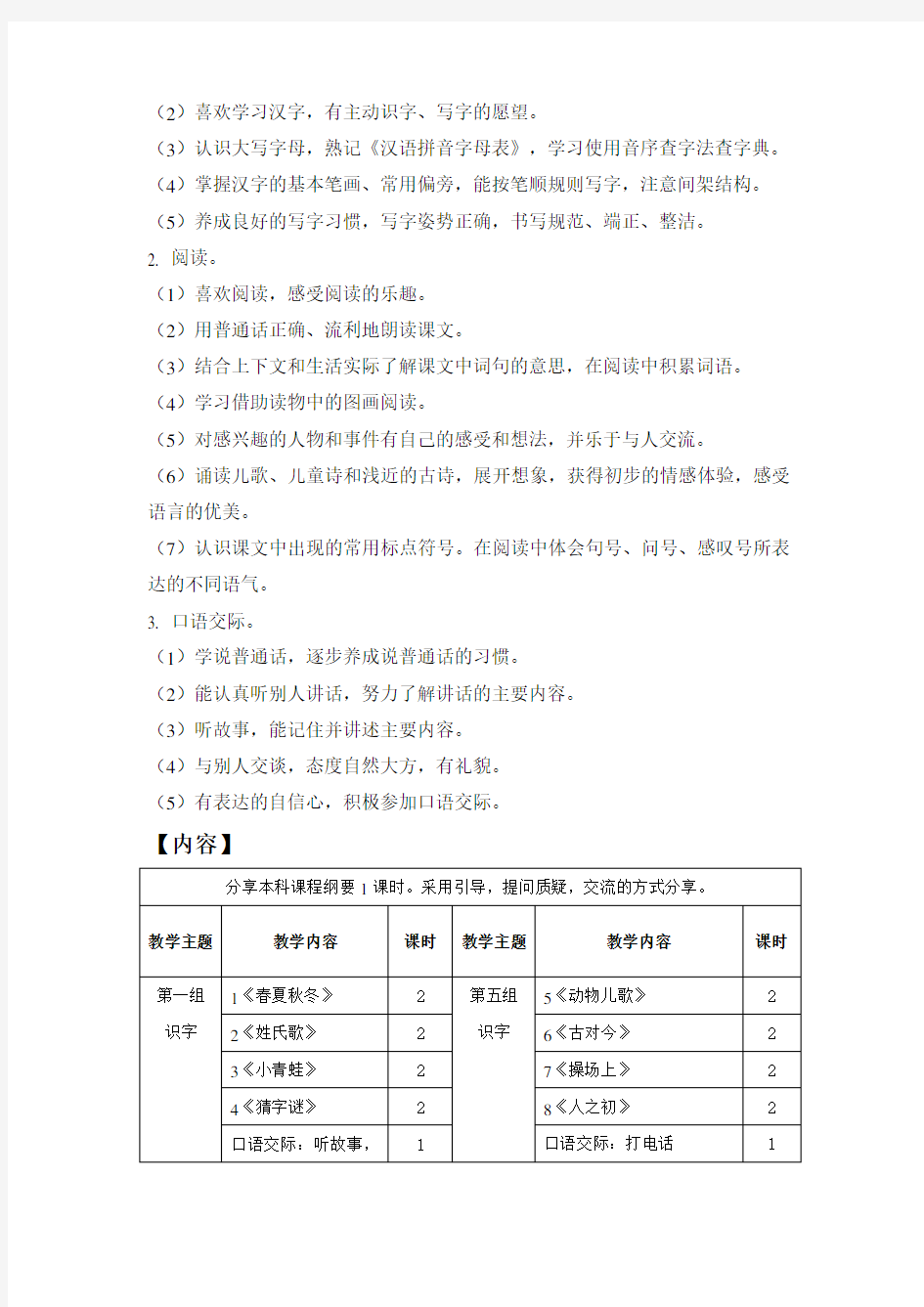 (完整版)部编版一下语文课程纲要