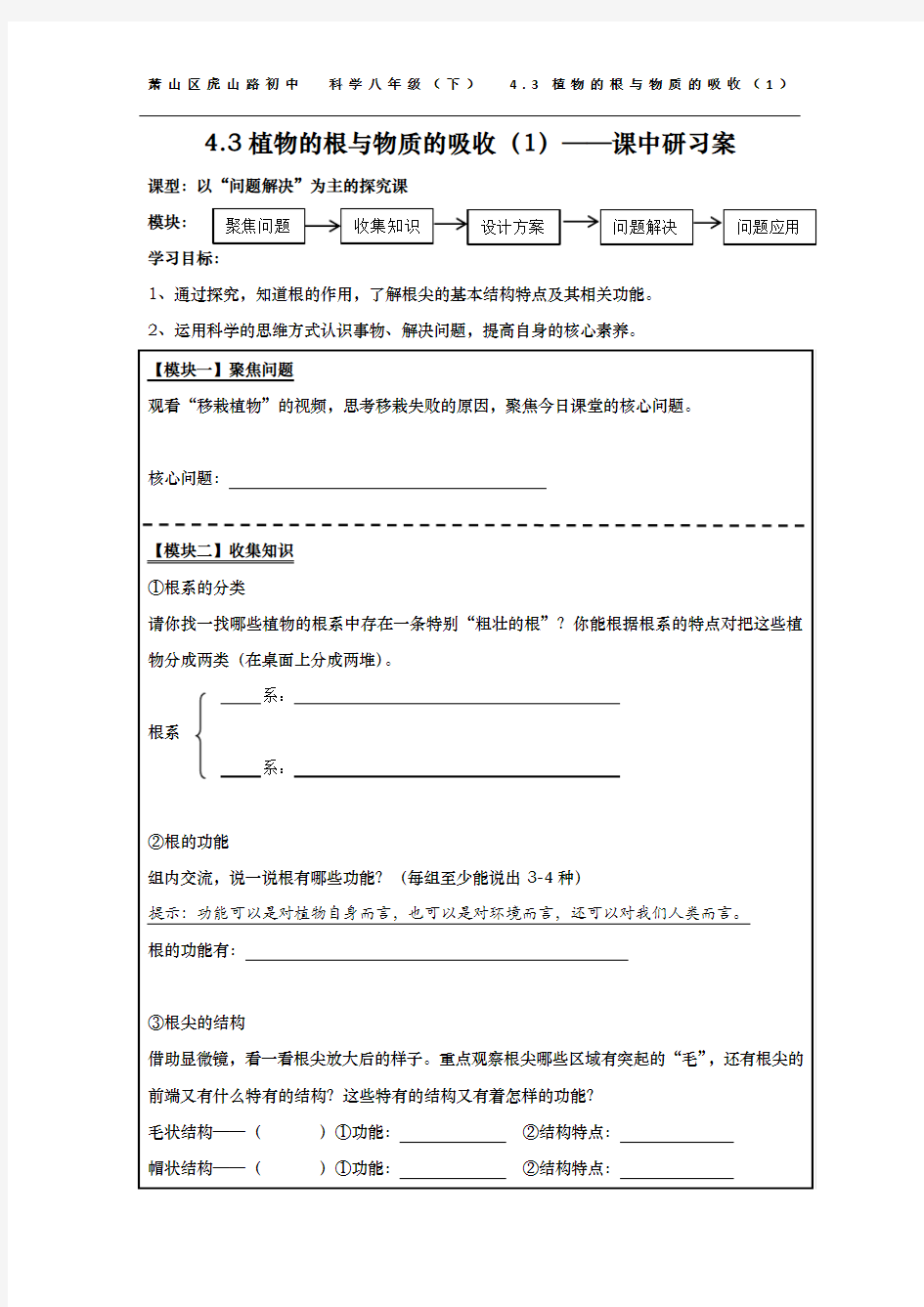 植物的根与物质的吸收(课中研习案)