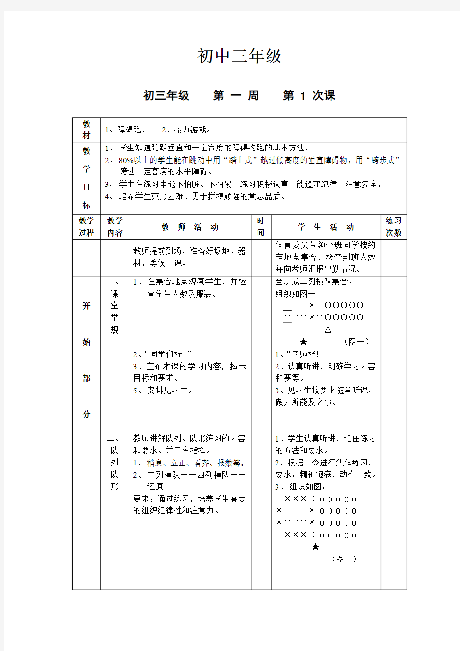 初三年级体育课教案全集