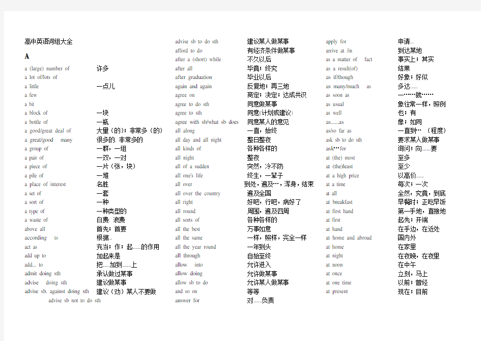 (精心整理)高中英语短语大全