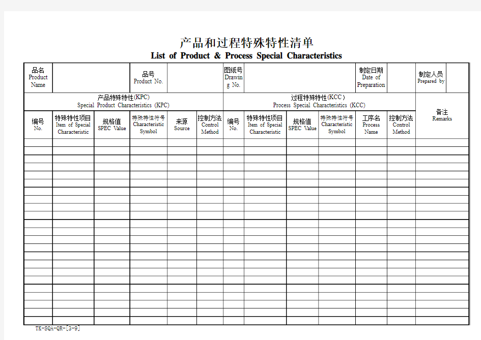 S3-9产品和过程特殊特性清单中英文版