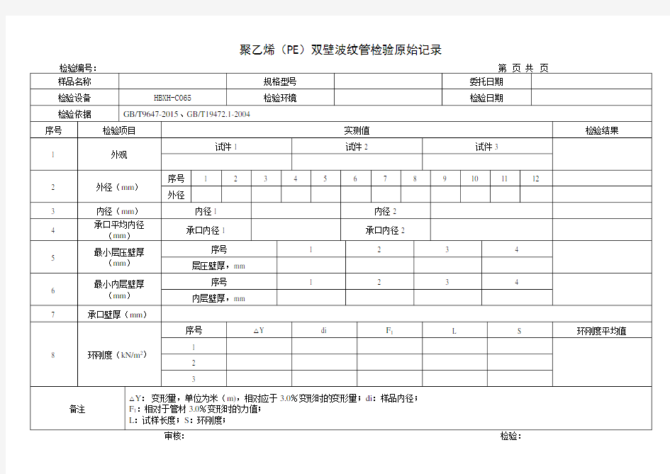 双壁波纹管检验原始记录