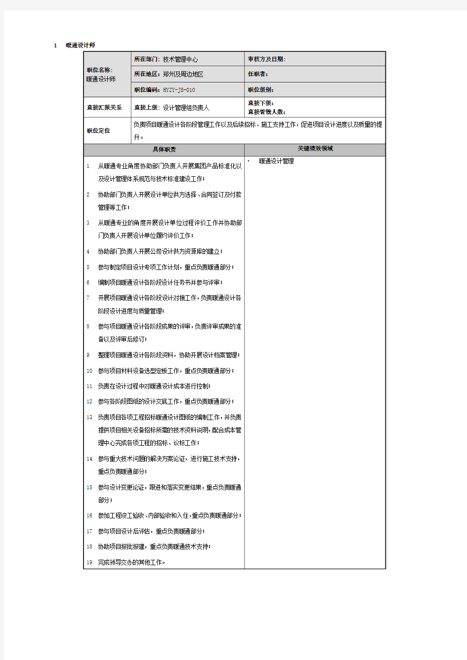 暖通设计师岗位职责及相关要求