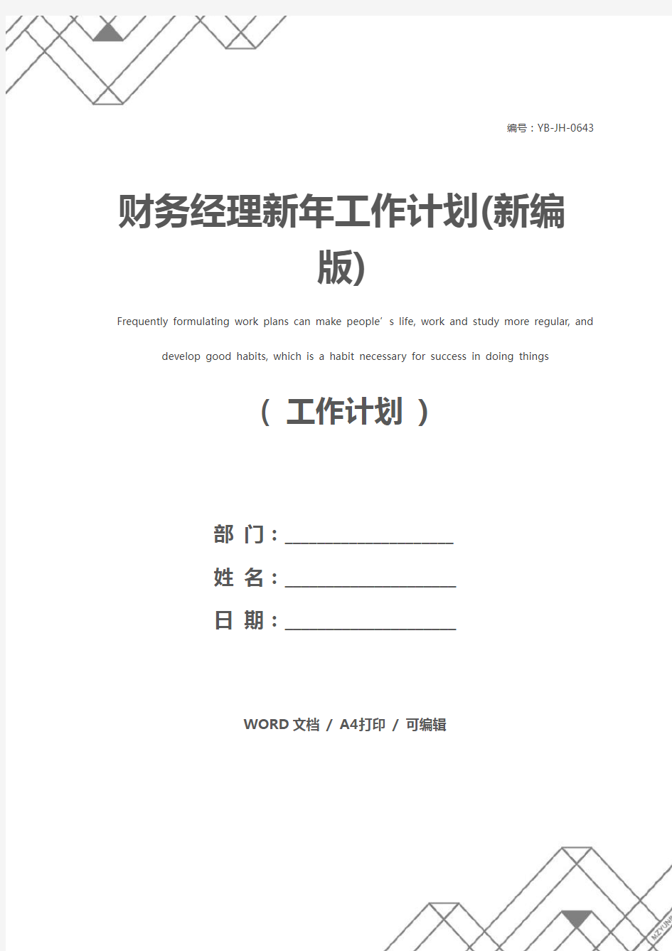 财务经理新年工作计划(新编版)