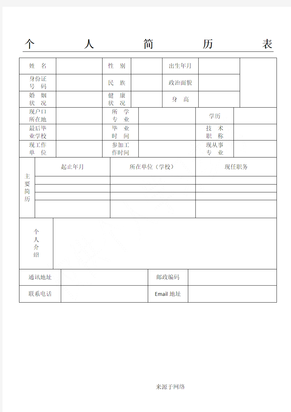 简单的个人简历模板