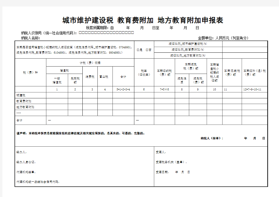 城建税、教育费附加、地方教育附加税申报表--最新版-