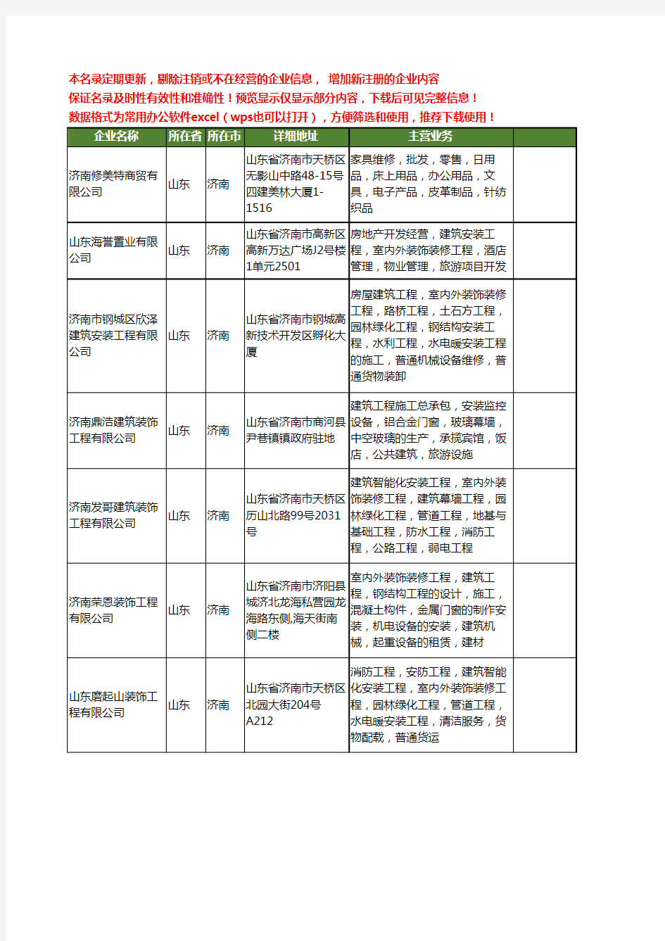 新版山东省济南室内外装饰工程工商企业公司商家名录名单联系方式大全400家