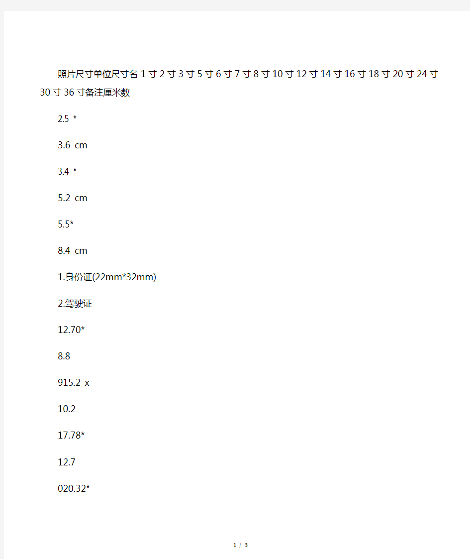 1寸2寸3寸5寸6寸8寸10寸照片的具体尺寸(cm为单位)