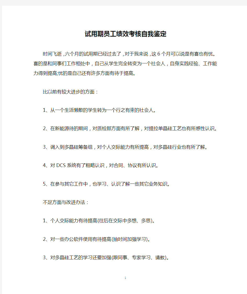 试用期员工绩效考核自我鉴定