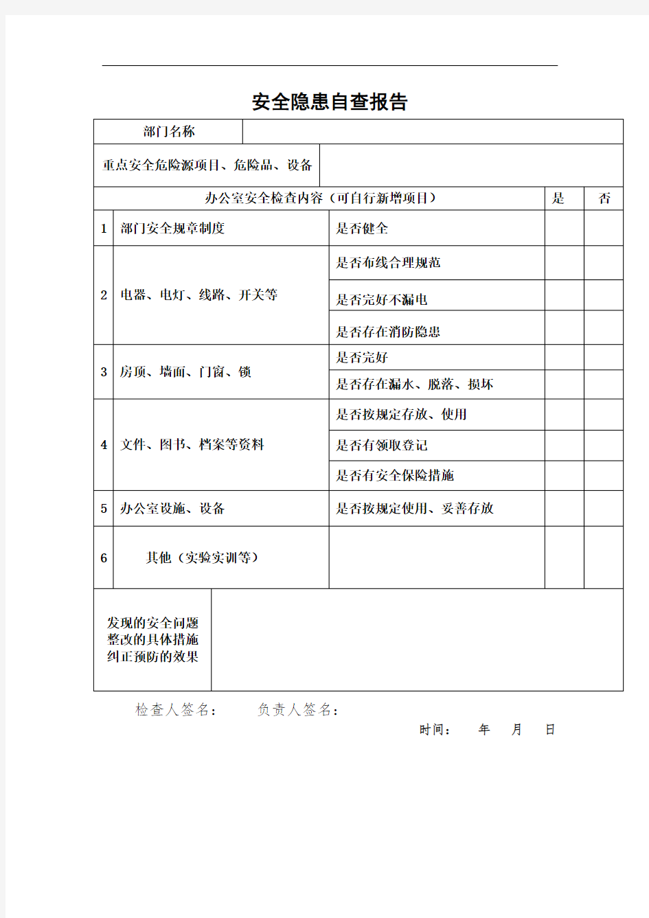 安全隐患自查报告