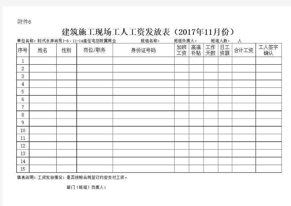 工人工资表、工人出勤表格式