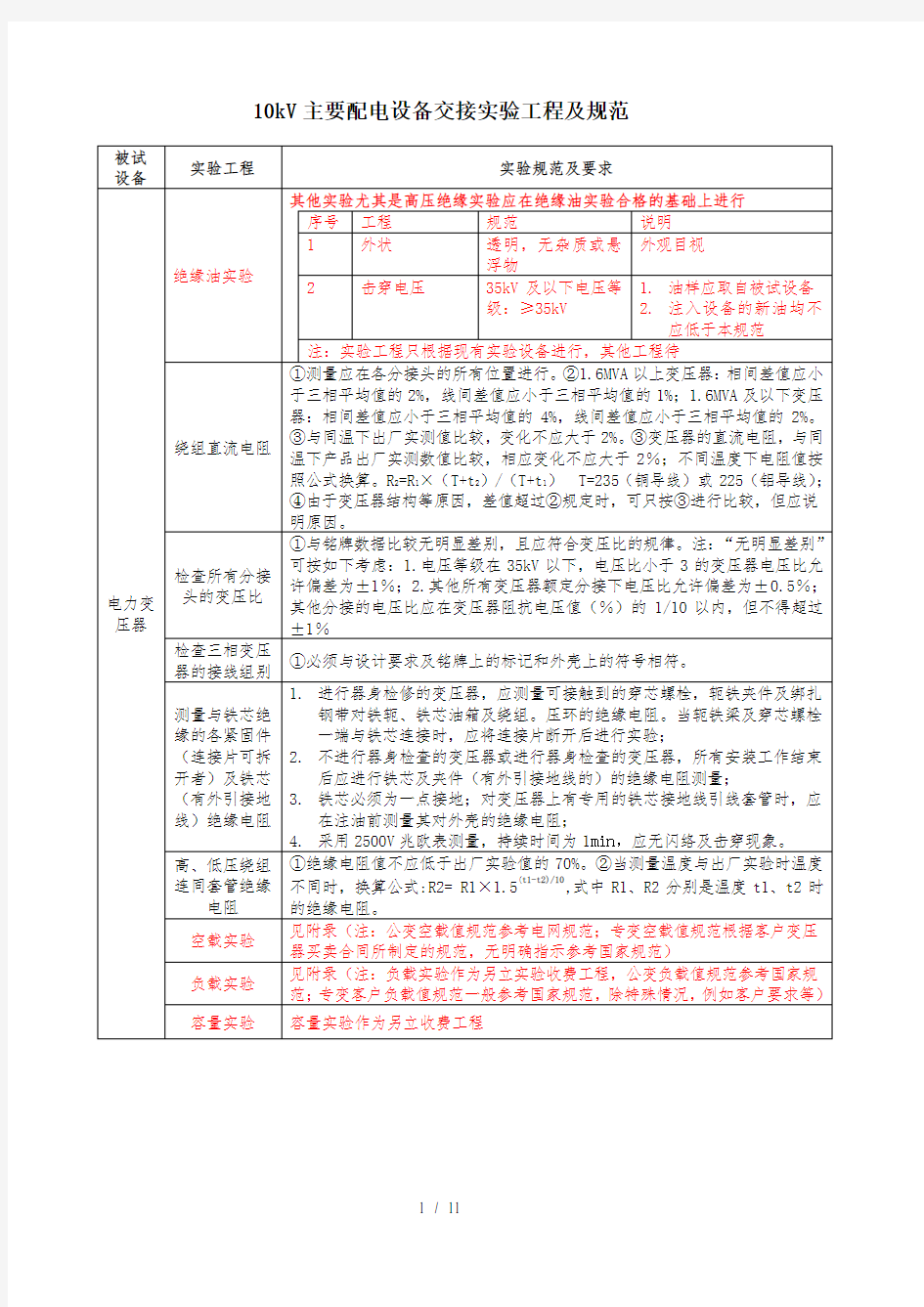 (完整版)主要设备交接试验规程