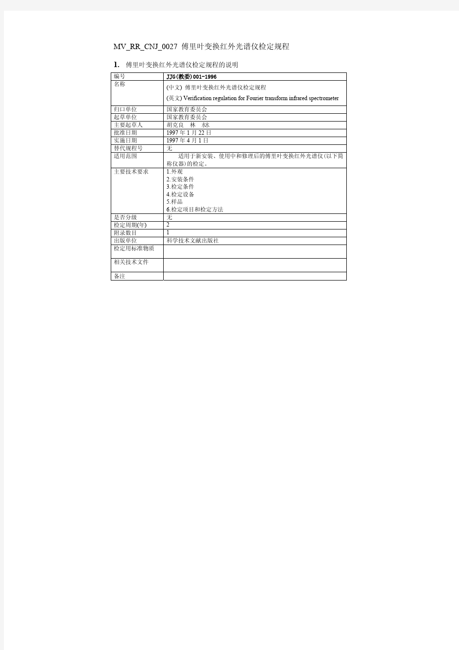 傅里叶变换红外光谱仪检定规程