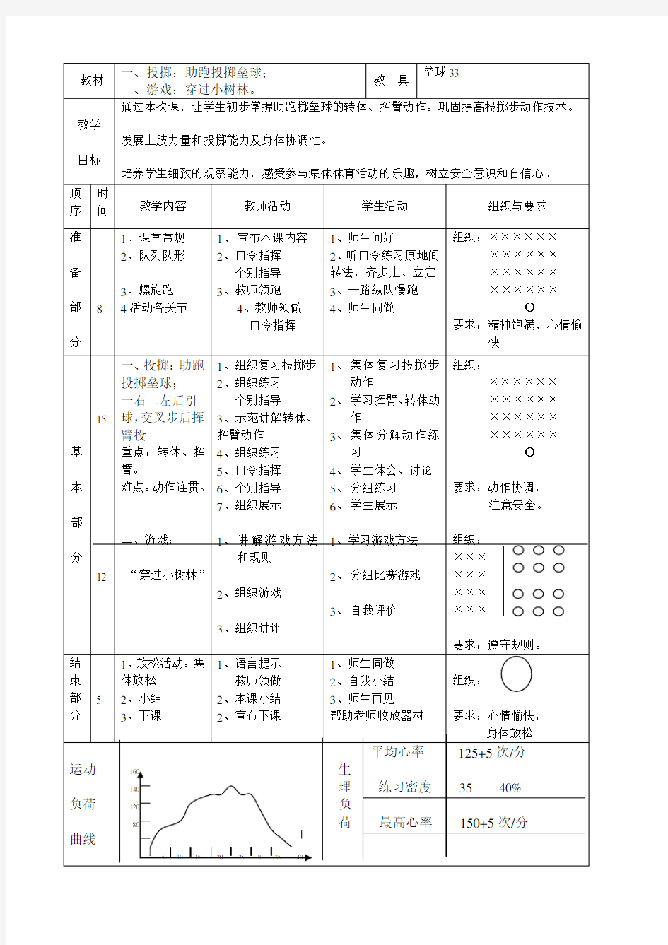 助跑投掷垒球教学设计