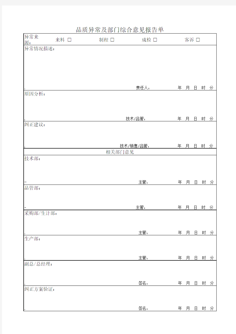 品质异常报告单