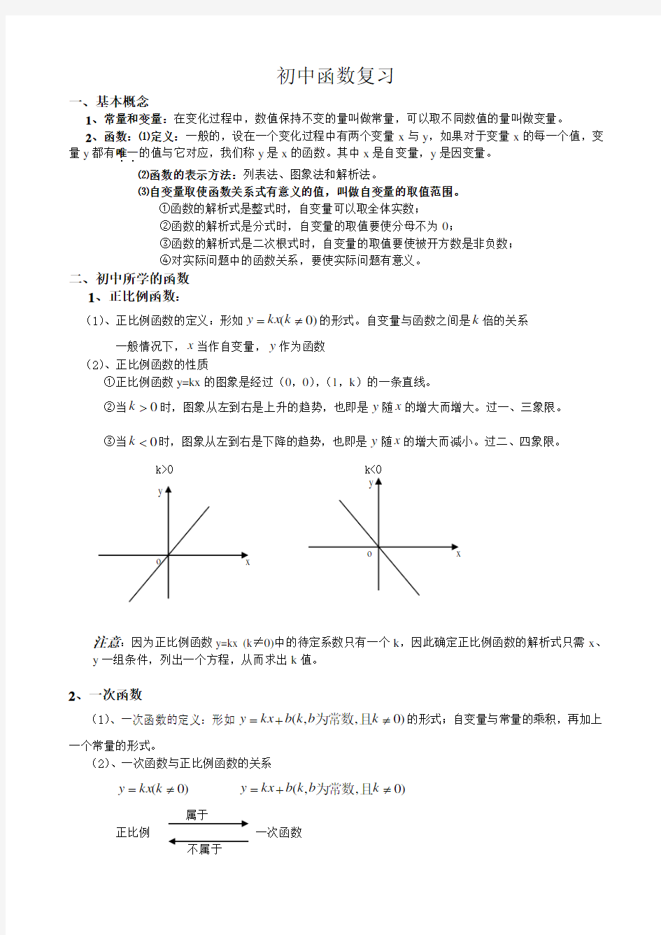 初中函数复习专题 适合初三学生