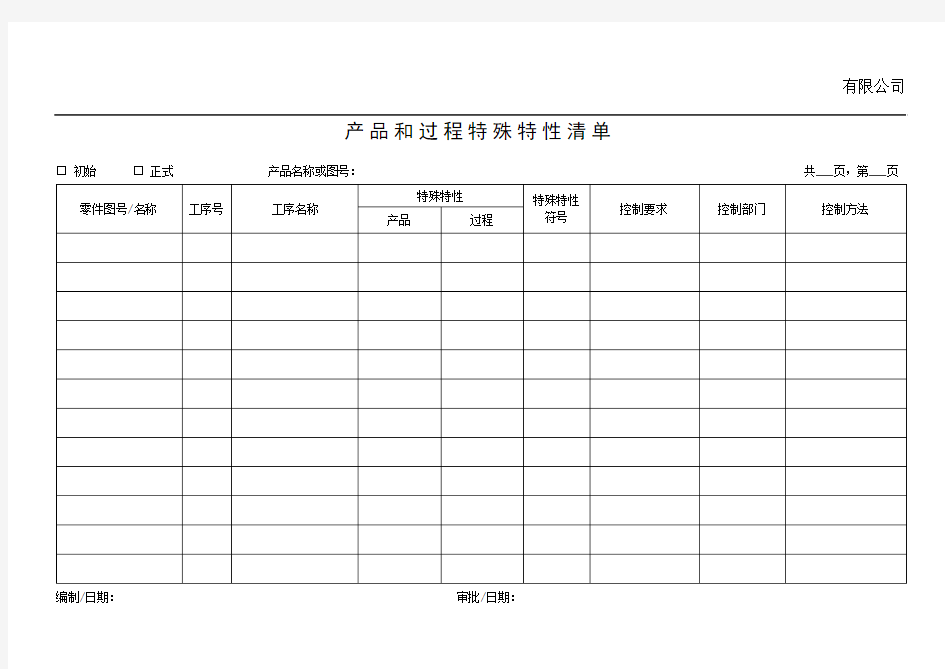 产品和过程特殊特性清单