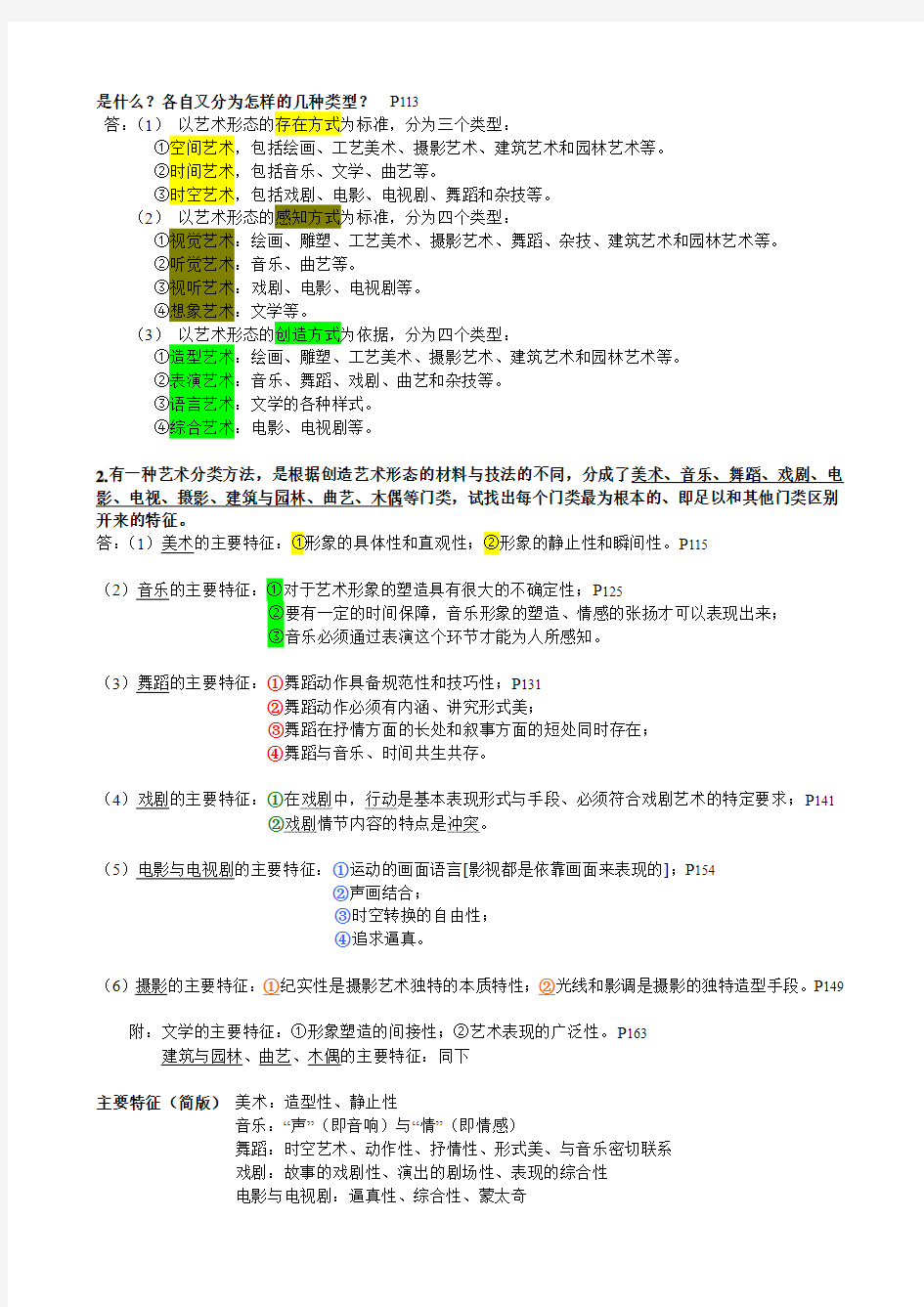 艺术概论必考题目和答案1