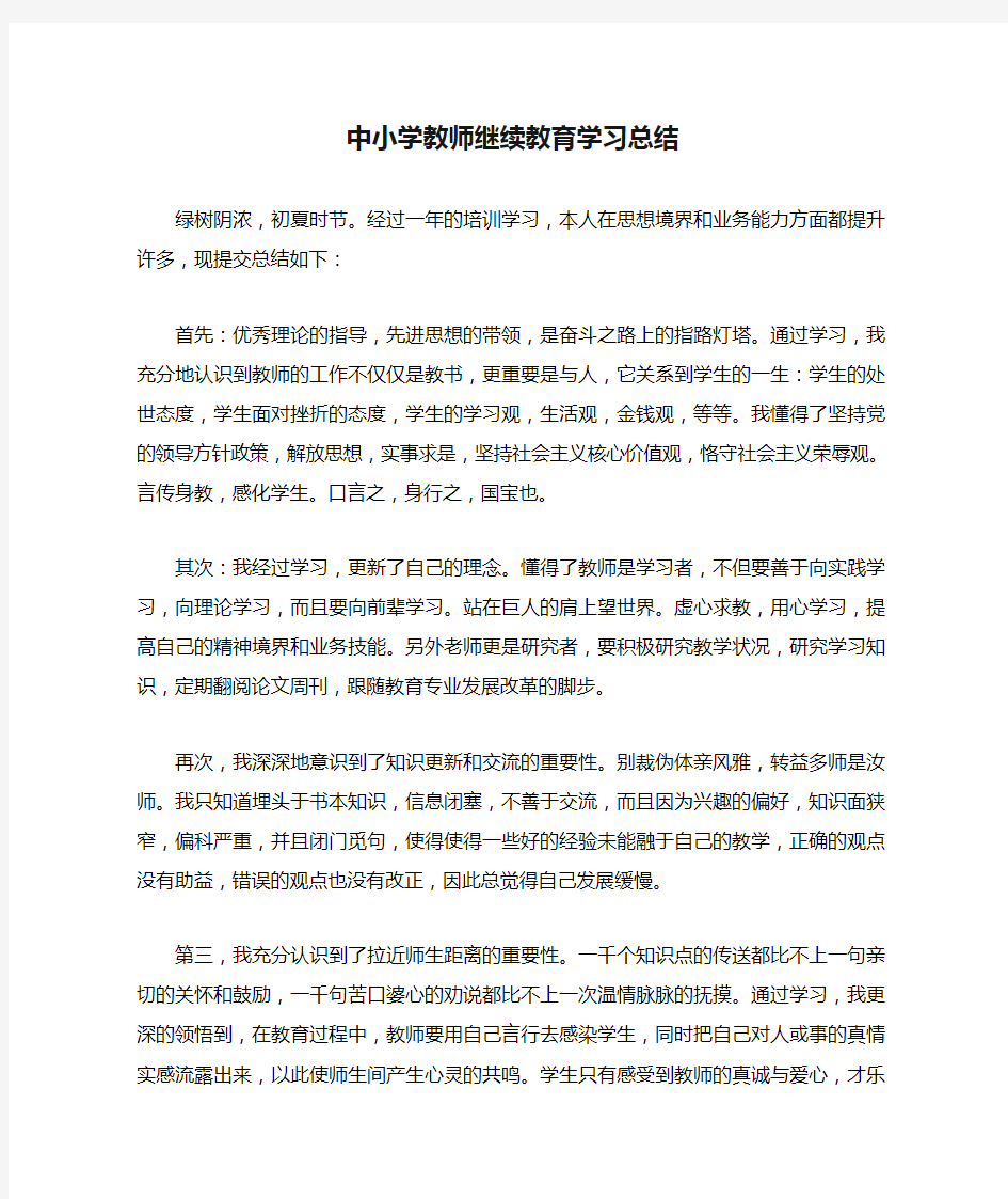 中小学教师继续教育学习总结